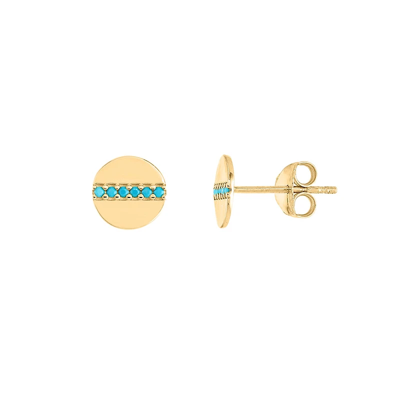 Earrings with Created Turquoise in 10kt Yellow Gold