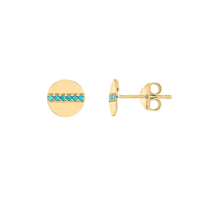 Earrings with Created Turquoise in 10kt Yellow Gold