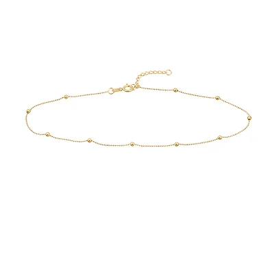 9″-10″ Bead Anklet in 14kt Yellow Gold