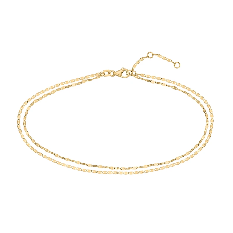 9″-10″ Double Strand Anklet in 14kt Yellow Gold