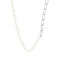 Paperclip Necklace with White Freshwater Pearl in Sterling Silver
