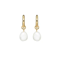 Hoop Earrings with White Freshwater Pearl in Gold Plated Sterling Silver