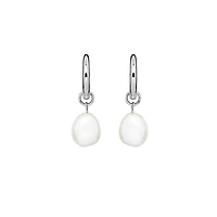 Hoop Earrings with White Freshwater Pearl in Sterling Silver
