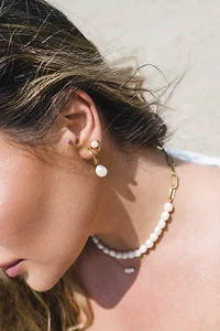 Hoop Earrings with White Freshwater Pearl in Gold Plated Sterling Silver