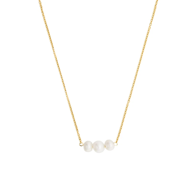 16.5″-17.5″ Necklace with White Freshwater Pearl in Gold Plated Sterling Silver
