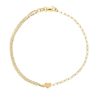 7.5″ Paperclip and Rolo Chain Mini Heart Bracelet in 10kt Yellow Gold
