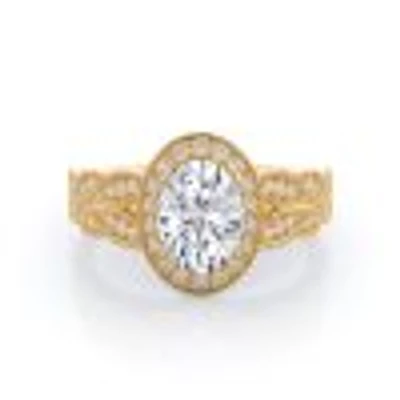 Vintage Milgrain Oval Halo Lab Created Diamond Ring