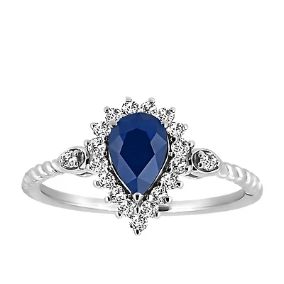 Ring with 7X5MM Pear Shaped Blue Sapphire and .26 Carat TW of Diamonds in 10kt White Gold