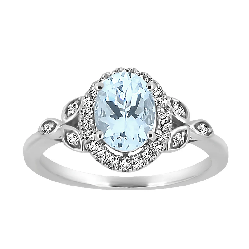 Ring with 6X8 Oval Aquamarine and .20 Carat TW of Diamonds in 10kt White Gold