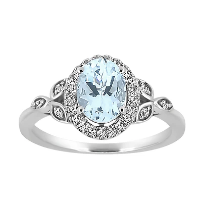 Ring with 6X8 Oval Aquamarine and .20 Carat TW of Diamonds in 10kt White Gold