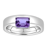 Ring with Emerald Cut Amethyst in Sterling Silver