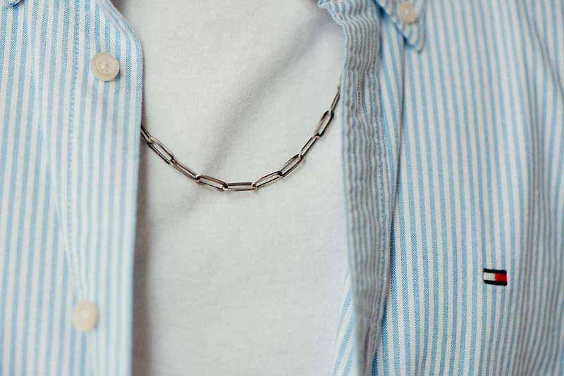 24″ Men’s Brushed Gunmetal Paperclip Chain in Sterling Silver