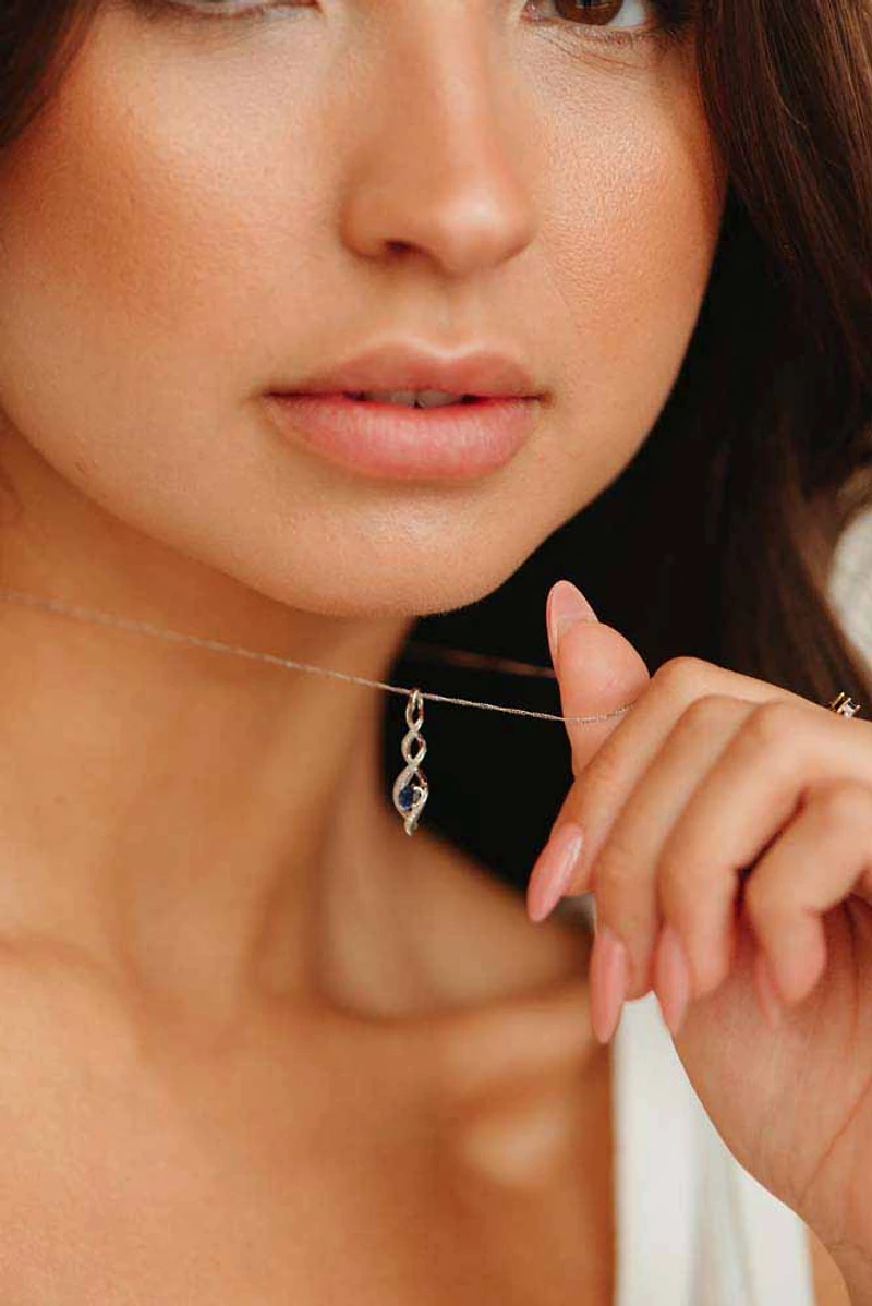 Pendant with Blue Sapphire and .05 Carat TW of Diamonds in 10kt White Gold