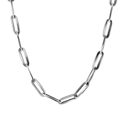 24″ Men’s Brushed Gunmetal Paperclip Chain in Sterling Silver