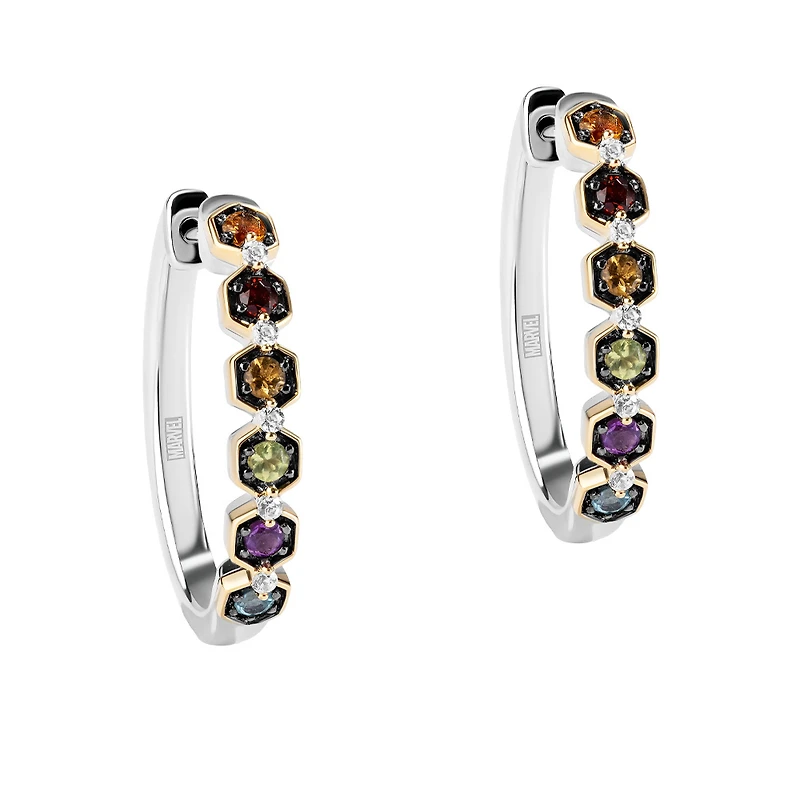 Marvel Infinity Gauntlet Earrings with Genuine Gemstones and .10 Carat TW of Diamonds in Yellow Gold Plated Silver