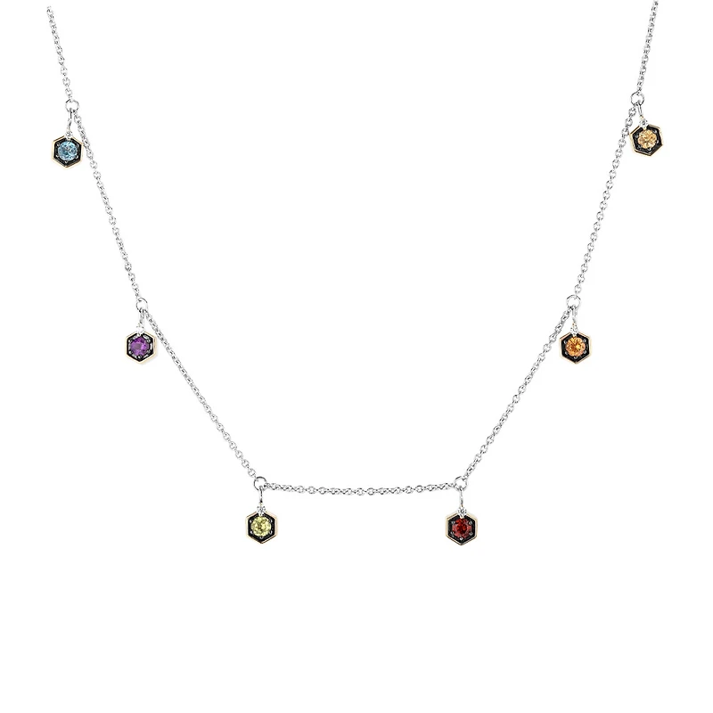 Marvel Infinity Gauntlet Necklace with Genuine Gemstones and .07 Carat TW of Diamonds in Yellow Gold Plated Silver