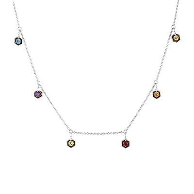 Marvel Infinity Gauntlet Necklace with Genuine Gemstones and .07 Carat TW of Diamonds in Yellow Gold Plated Silver