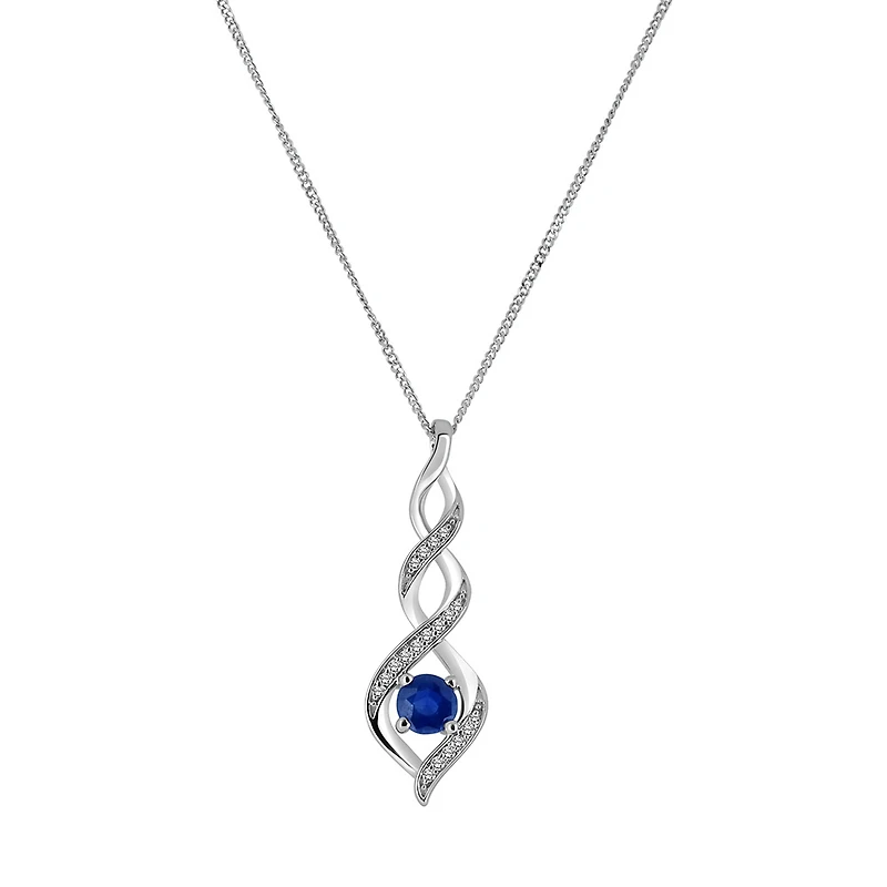 Pendant with Blue Sapphire and .05 Carat TW of Diamonds in 10kt White Gold