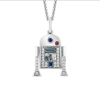 Star Wars R2-D2 Pendant with Blue Sapphire, Garnet and .14 Carat TW of Diamonds in Sterling Silver with Chain