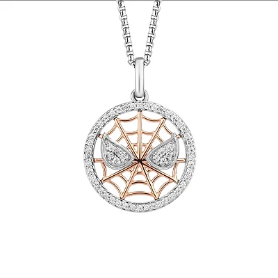 Marvel Spider-Man Pendant with .20 Carat TW of Diamonds in Rose Gold Plated Silver with Chain