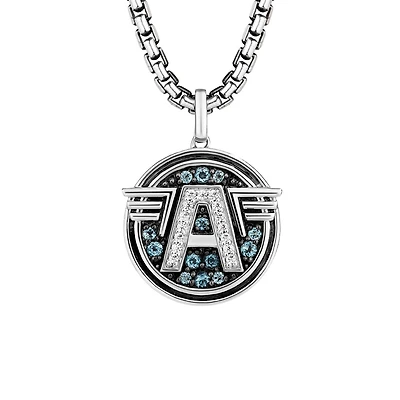 Marvel Captain America Pendant with Swiss Blue Topaz and .15 Carat TW of Diamonds in Silver with Chain