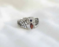 Marvel Spider-Man Ring with Blue Sapphire, Garnet and .17 Carat TW of Diamonds in Black Rhodium Plated Silver
