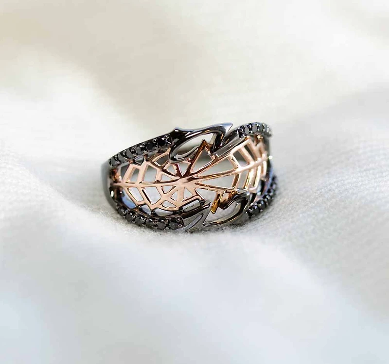 Marvel Spider-Man Venom Ring with .20 Carat TW of Black Diamonds in Rose Gold Plated Silver