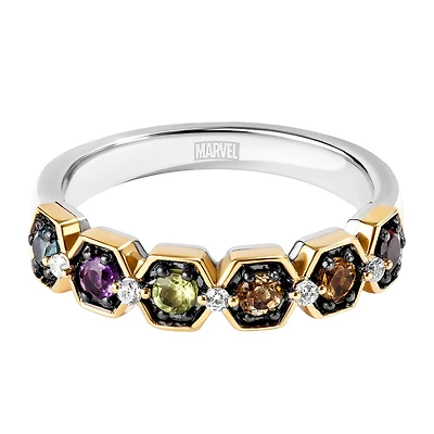 Marvel Infinity Gauntlet Ring with Genuine Gemstones and .05 Carat TW of Diamonds in Yellow Gold Plated Silver