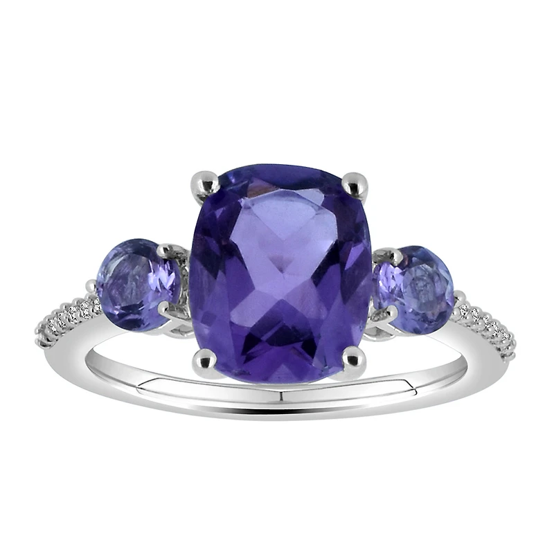Ring with 10X8MM Amethyst and White Sapphire in Sterling Silver