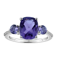 Ring with 10X8MM Amethyst and White Sapphire in Sterling Silver