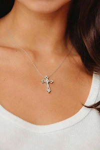 Cross Pendant with 1.00 Carat TW of Diamonds in 10kt White Gold with Chain