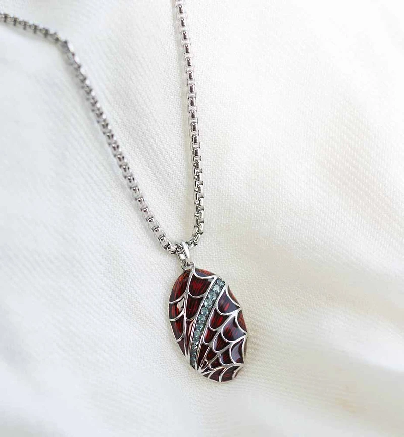 Marvel Spider-Man Pendant with London Blue Topaz and Red Enamel in Silver with Chain
