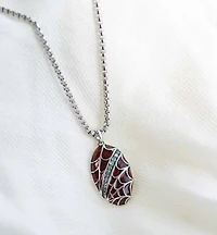 Marvel Spider-Man Pendant with London Blue Topaz and Red Enamel in Silver with Chain