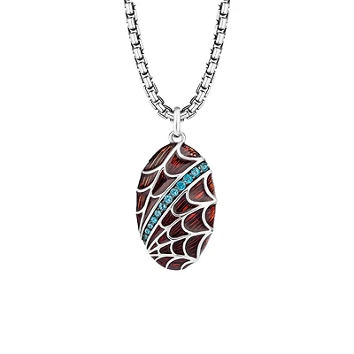 Marvel Spider-Man Pendant with London Blue Topaz and Red Enamel in Silver with Chain
