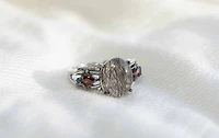 Marvel Spider-Man Ring with Rutilated Quartz, Garnet, London Blue Topaz and .05 Carat TW of Diamonds in Black Rhodium Plated Silver