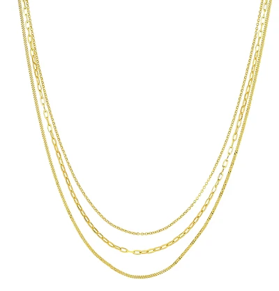 Triple Stacking Chain with Rolo, Paperclip and Curb Links in 14kt Yellow Gold