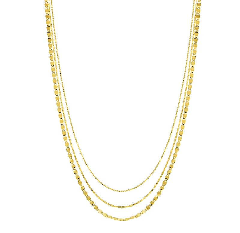 Triple Stacking Chain with Beaded, Rolo and Tinsel Links in 10kt Yellow Gold