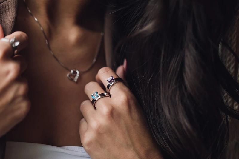 Ring with Emerald Cut Amethyst in Sterling Silver