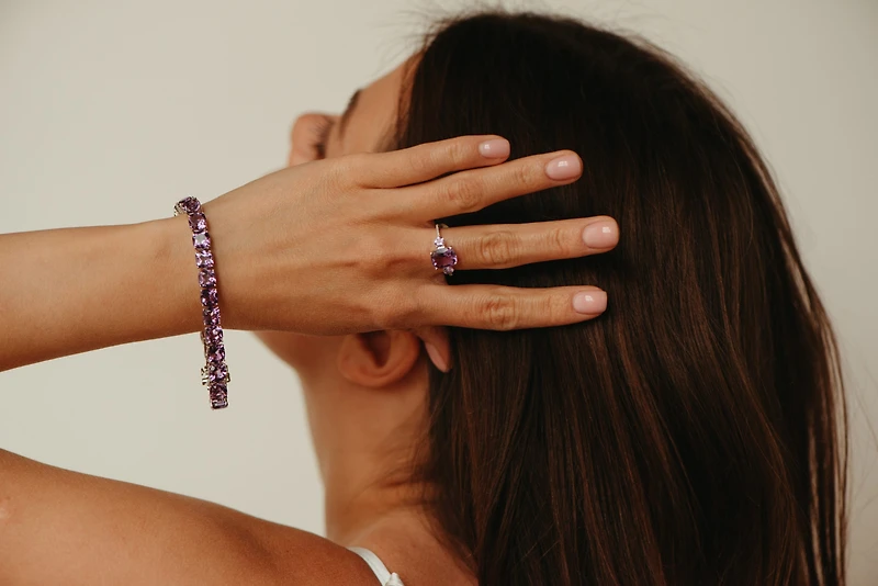 Ring with 10X8MM Amethyst and White Sapphire in Sterling Silver