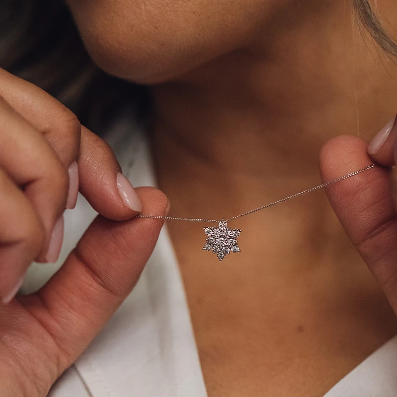 Snowflake Pendant with .25 Carat TW of Diamonds in 10kt White Gold with Chain