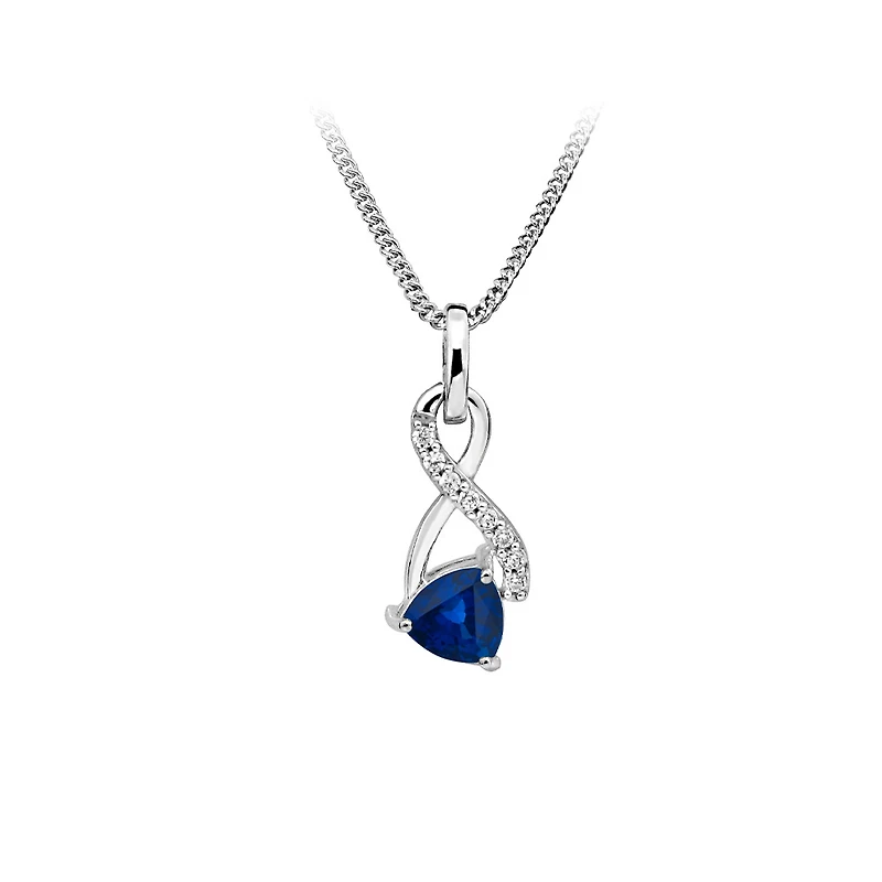 Pendant with Created Blue Sapphire and Cubic Zirconia in Sterling Silver with Chain