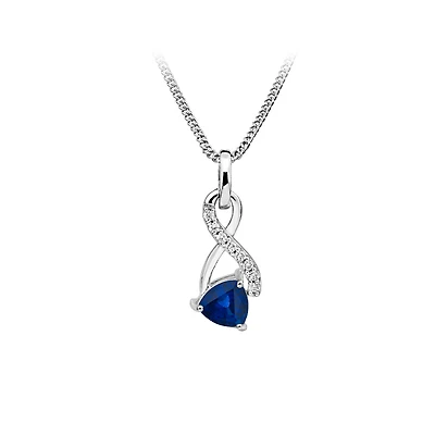 Pendant with Created Blue Sapphire and Cubic Zirconia in Sterling Silver with Chain