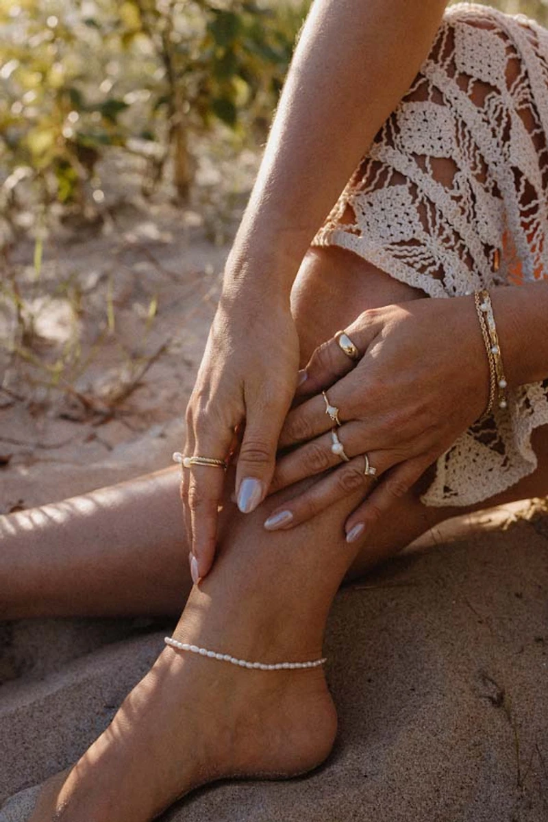 9″+1″ Anklet with Pearls in 10kt Yellow Gold