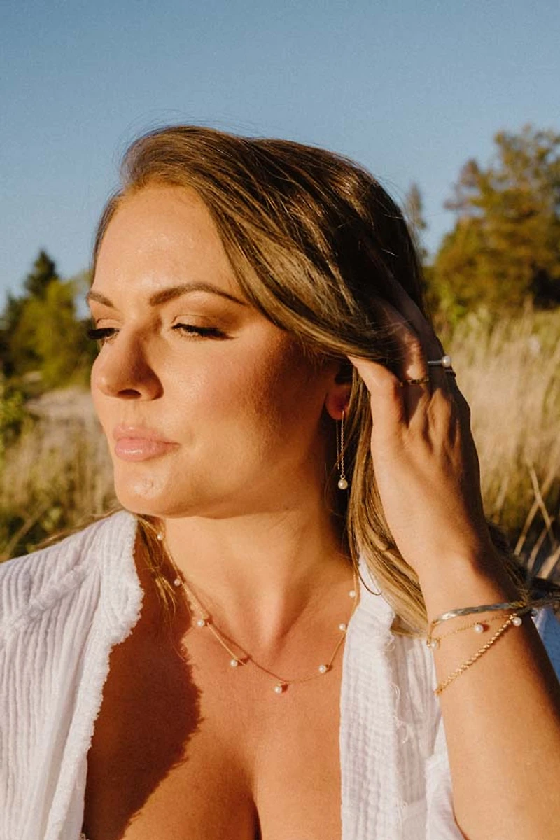 Chain Drop Earrings with 5MM Pearl in 10kt Yellow Gold