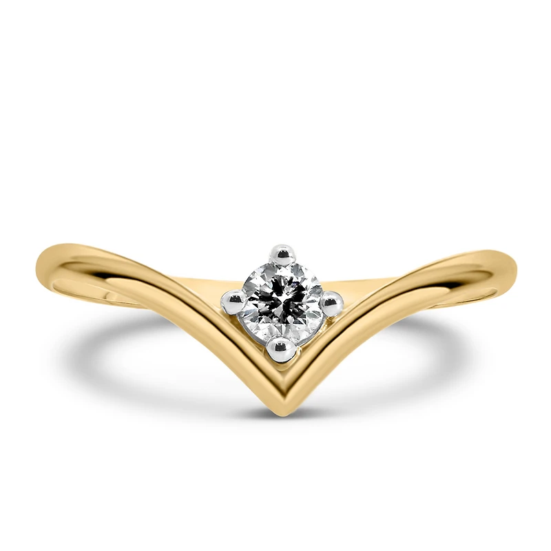 Chevron Solitaire Ring with .15 Carat Diamond in 10kt Yellow Gold