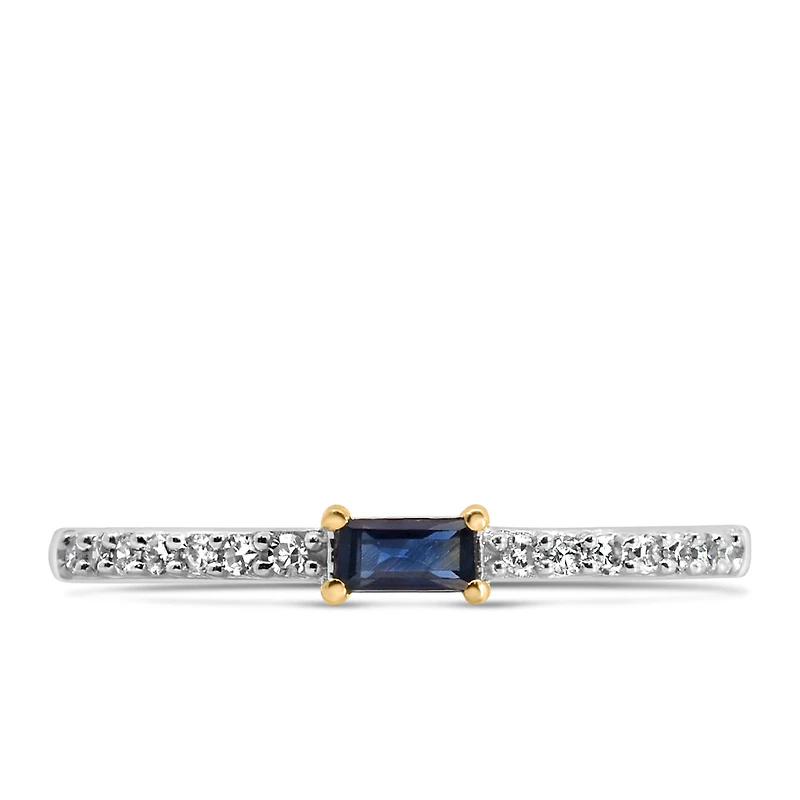 Ring with 4X2MM Emerald Cut Blue Sapphire and .15 Carat TW of Diamond in 10kt Yellow Gold
