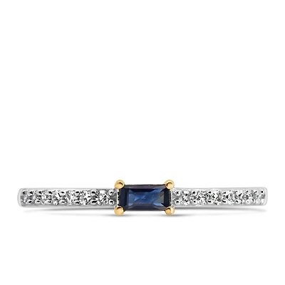 Ring with 4X2MM Emerald Cut Blue Sapphire and .15 Carat TW of Diamond in 10kt Yellow Gold