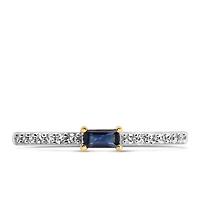 Ring with 4X2MM Emerald Cut Blue Sapphire and .15 Carat TW of Diamond in 10kt Yellow Gold
