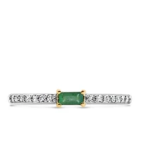 Ring with 4X2MM Emerald Cut Green Emerald and .15 Carat TW of Diamonds in 10kt Yellow Gold