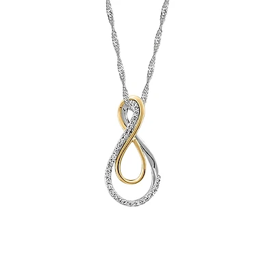 Infinity Pendant with .16 Carat TW of Diamonds in 10kt White and Yellow Gold with Chain